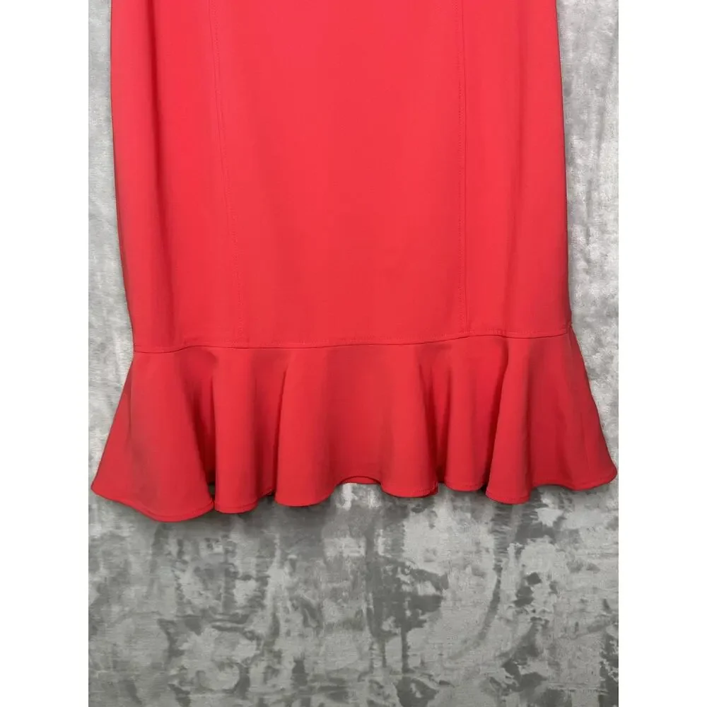 St. John Dress Womens 12 Coral Sheath Sleeveless Ruffle Hem Career Minimalist